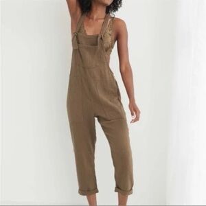 Aerie Cotton Gauze Olive Green Overalls Sz Medium